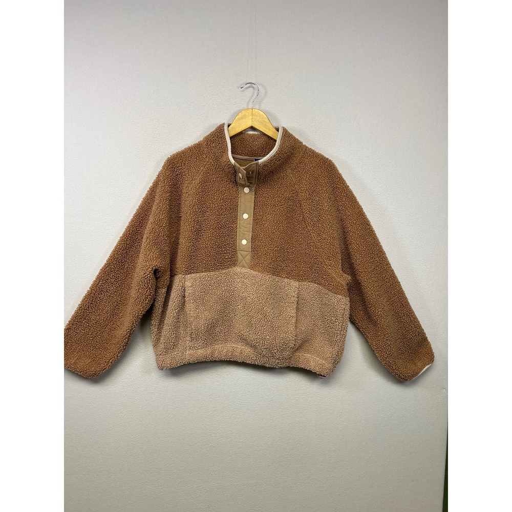 Gorpcore Old Navy Women L Brown Two-Tone Sherpa Fleece Snap Mock Neck Pullover